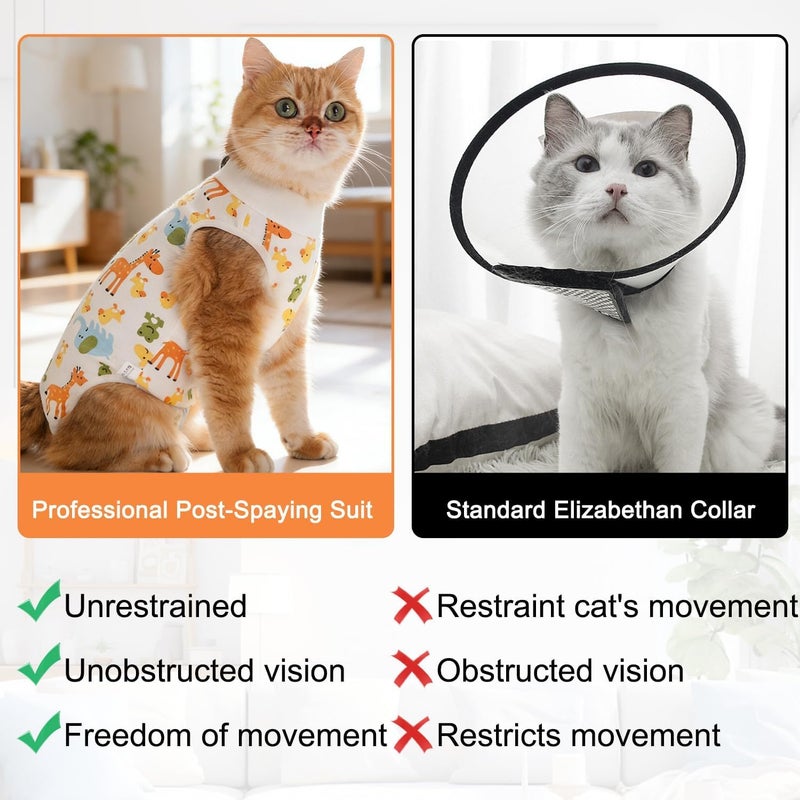HYRAINBOW Transit & use compatible Cat Recovery Suit for Post Surgery Care, Soft Cotton Breathable Cats Surgery Recovery Suit for Abdominal Wounds, Cat Onesie Post Surgerys Suit to Stop Licking for Healing Use Gulf climate fit - Image 3