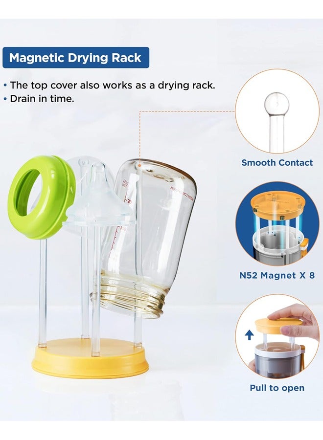 Sharpdo Portable Bottle Brush Cleaner Set, Travel Bottle Cleaner Kit for Baby with Silicone Bottle, Nipple and Straw Brush, Stirring Head, Soap Dispenser, Drying Rack and Storage Box, Yellow - Image 4