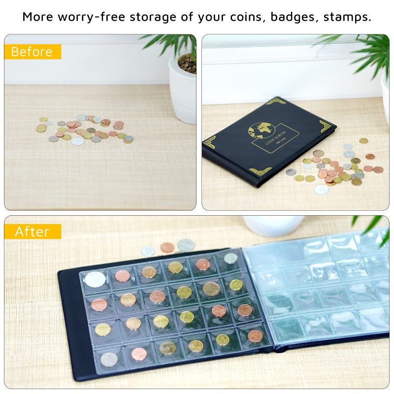 Aptbyte Coin Collection Supplies Holder Book for Collectors, 300 Pockets Coin Collection Organizer Storage Box Case Album for 20/25/ 27/30/ 38mm Coin (Earth pattern black) - Image 5