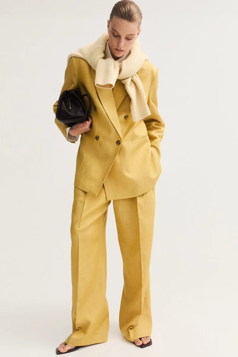 H&M Double-breasted linen-blend blazer