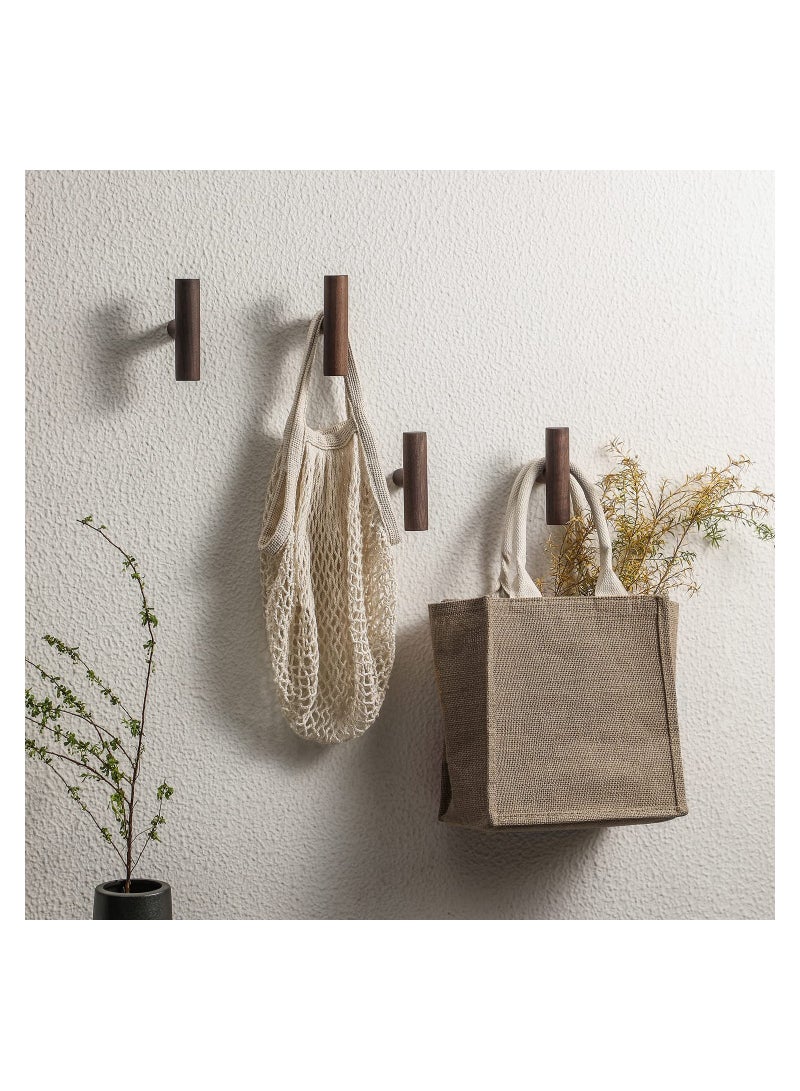 SOLARAE 4 Pack Walnut Coat Hooks Wall Mounted Pegs Wooden Organizer Hangers Vintage Single Hooks Natural Wood Hangers Rustic Wall Pegs Minimalist Hook Design For Hanging Hat Towel Bag Rope - Image 5