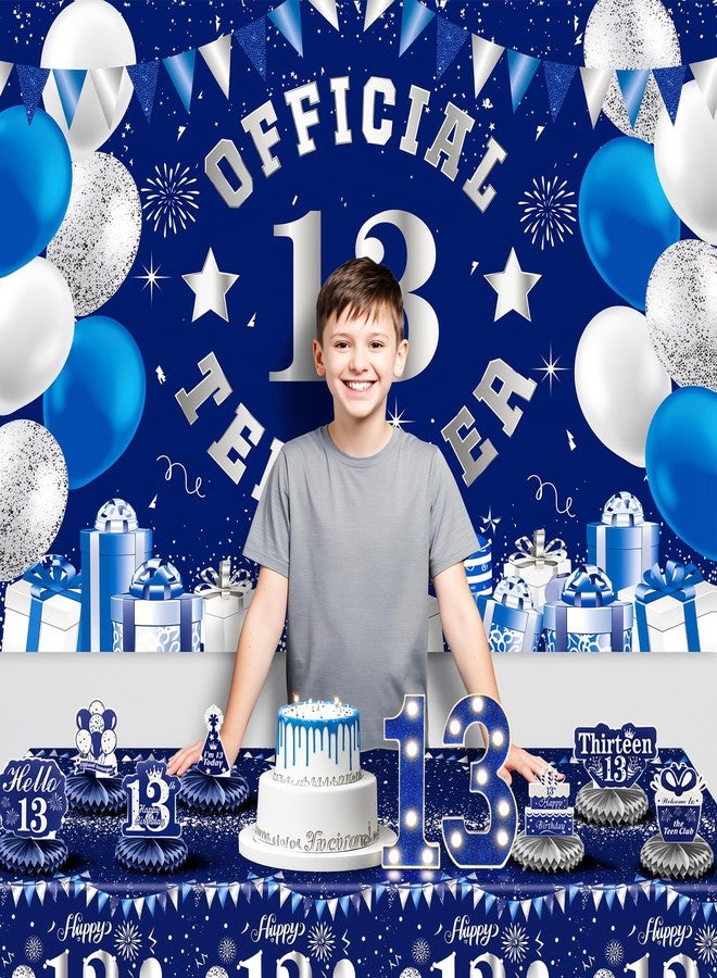 gobutend 13th Birthday Decorations for Boys, Official Teenager Party Supply Set, Blue Silver Happy Birthday Banner Backdrop Tablecloth, Honeycomb Centerpieces, Blue Marquee Lights Number 13 Sign - Image 5