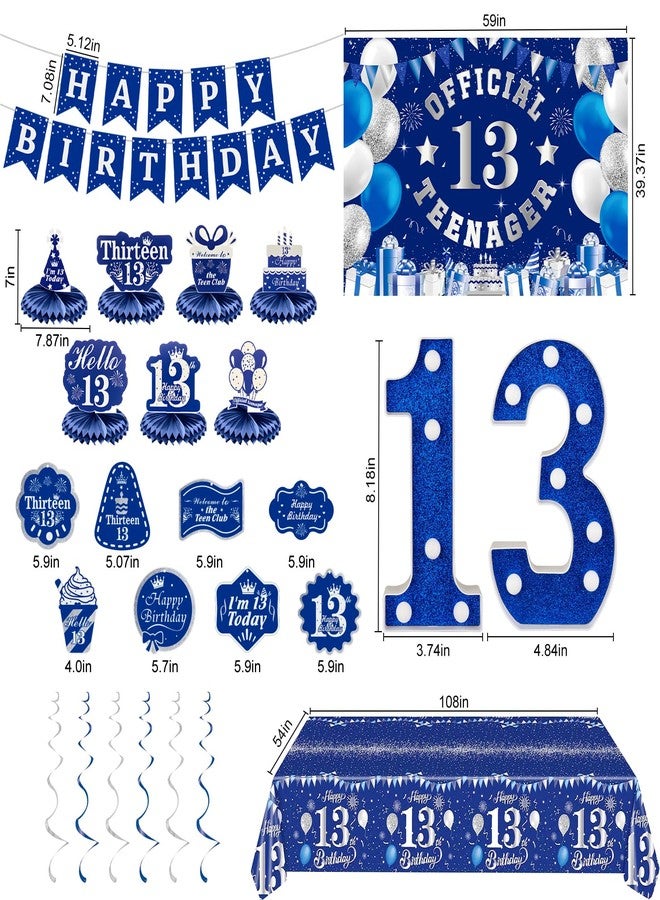 gobutend 13th Birthday Decorations for Boys, Official Teenager Party Supply Set, Blue Silver Happy Birthday Banner Backdrop Tablecloth, Honeycomb Centerpieces, Blue Marquee Lights Number 13 Sign - Image 3