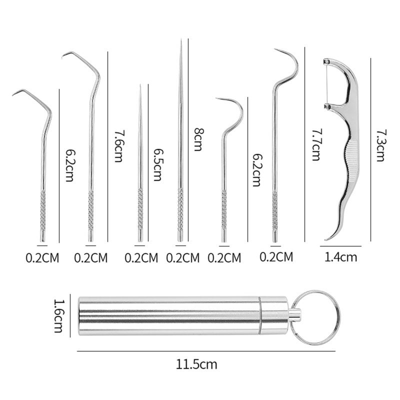 304 stainless steel toothpick set dental floss metal teeth picking portable storage tube oral dental care cleaning tools single crochet hook - Image 3