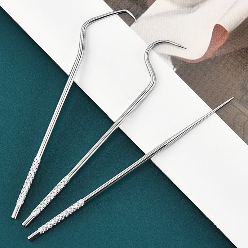 304 stainless steel toothpick set dental floss metal teeth picking portable storage tube oral dental care cleaning tools single crochet hook - Image 1