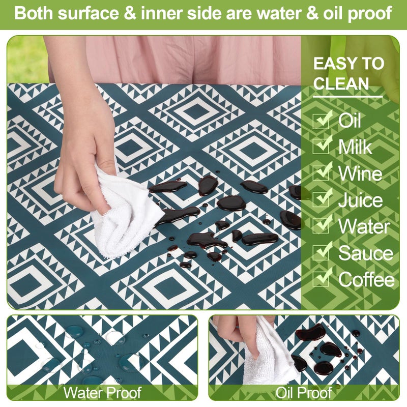 Play Tailor Picnic Table Cover with Bench Covers Camping Essentials Waterproof Windproof Camping Tablecloth with Drawstring Bag, Fitted Rectangle Tables and Seats, 72in, Blue Green Plaid - Image 3
