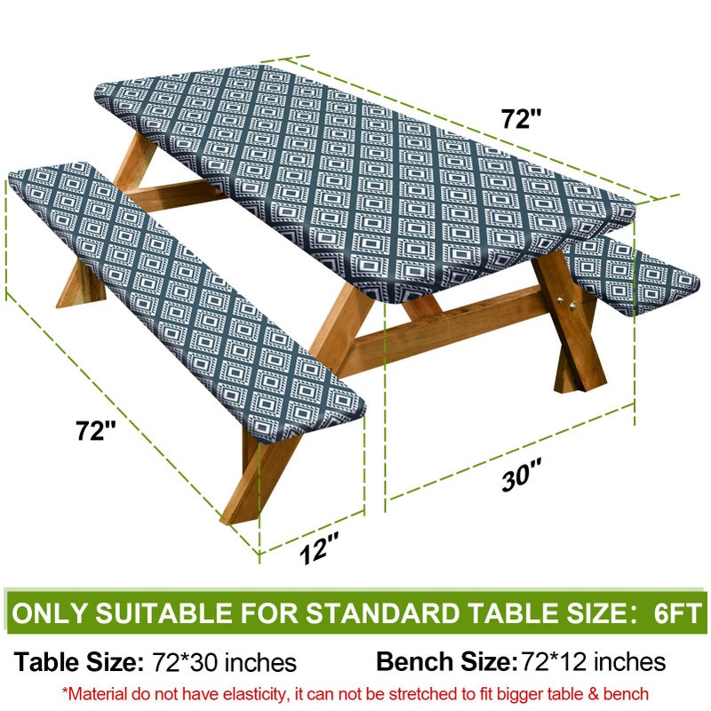 Play Tailor Picnic Table Cover with Bench Covers Camping Essentials Waterproof Windproof Camping Tablecloth with Drawstring Bag, Fitted Rectangle Tables and Seats, 72in, Blue Green Plaid - Image 2