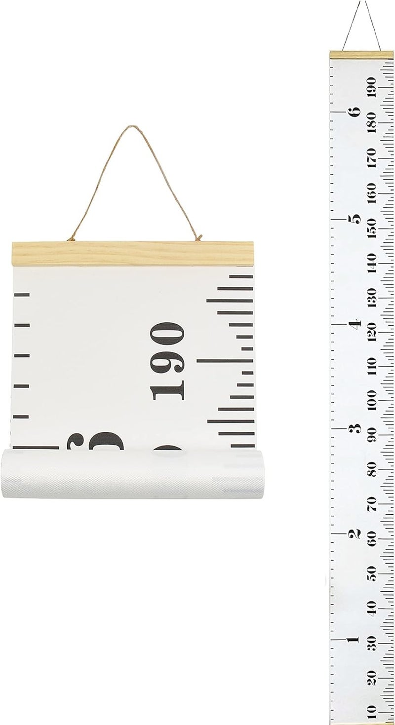 MinoMia (20cm x 200cm, White & Black) - Miaro Kids Growth Chart, Wood Frame Fabric Canvas Height Measurement Ruler From Baby to Adult for Child's Room Decoration - Image 1