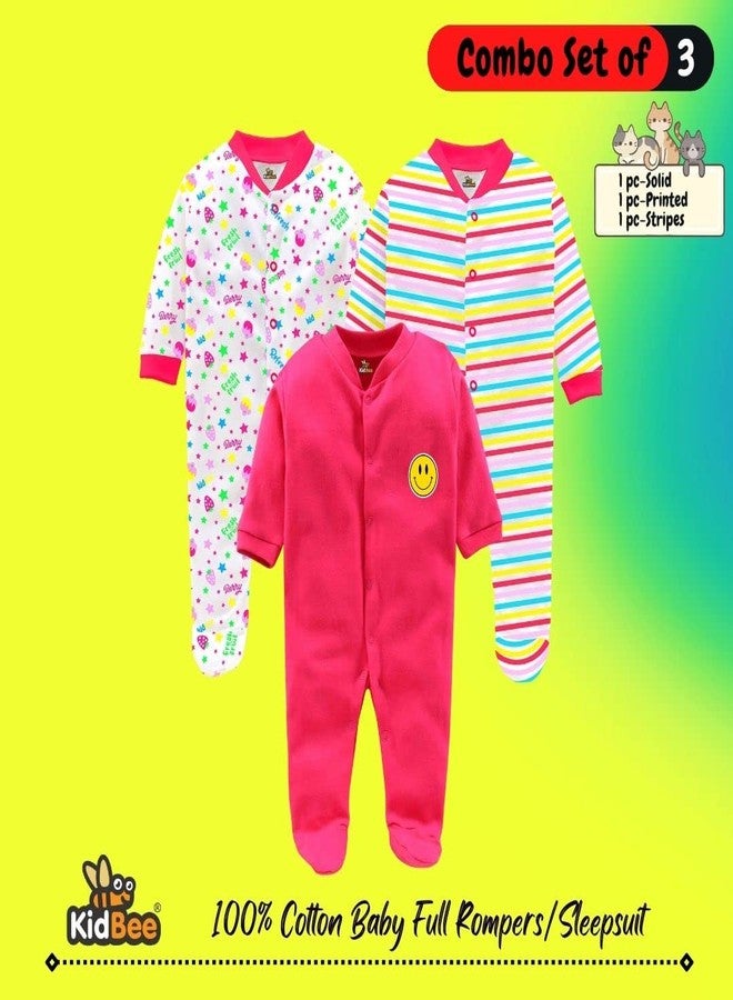 Kidbee Baby Soft Cotton Full Body Sleepsuit/Romper for Boys & Girls (Set of 3) (Rani, 3-6 Months) - Image 3