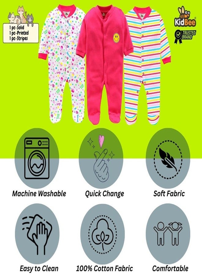 Kidbee Baby Soft Cotton Full Body Sleepsuit/Romper for Boys & Girls (Set of 3) (Rani, 3-6 Months) - Image 5