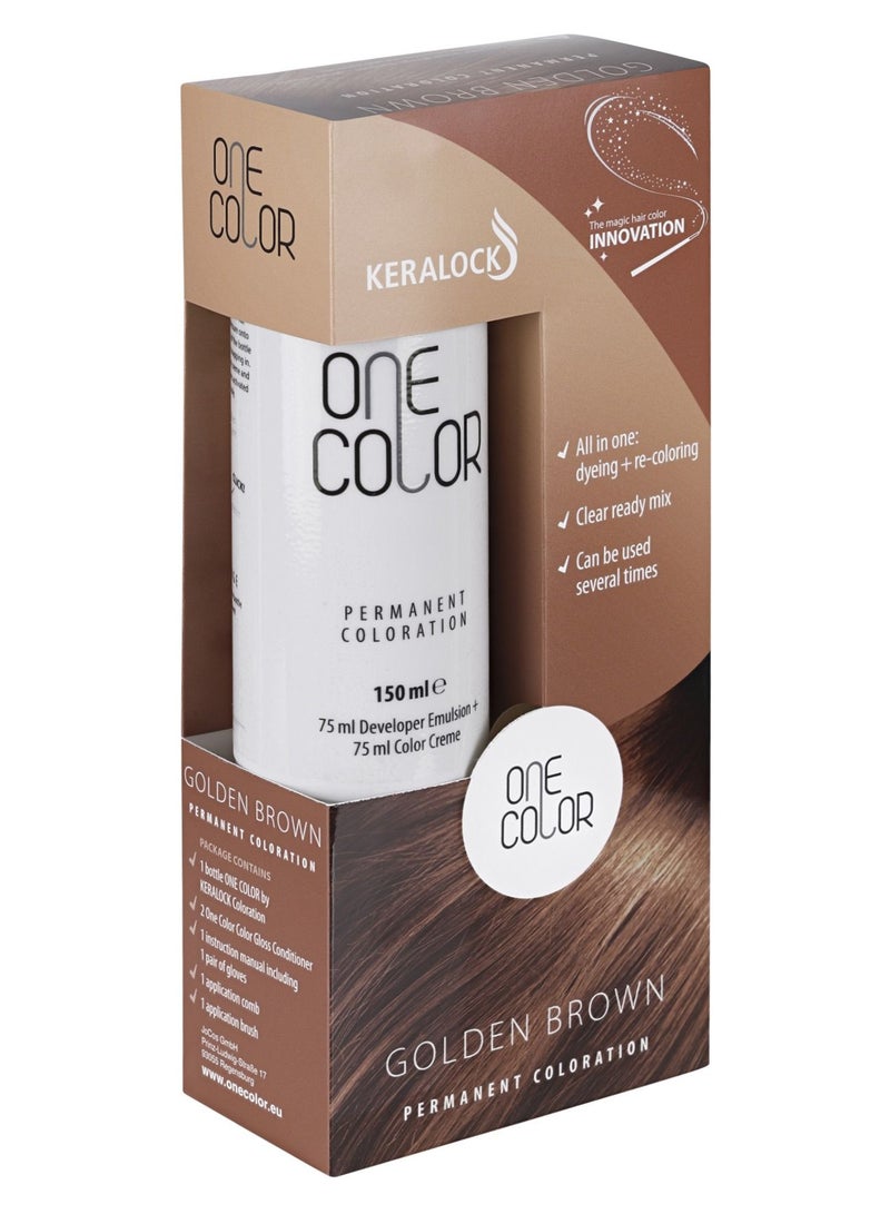 Keralock Permanent Hair Color - 150ml, No Premix Needed, Reusable for Up to 4 Months - All-in-One Dye with Conditioner & Brush (Golden Brown, 150ml) - Image 1