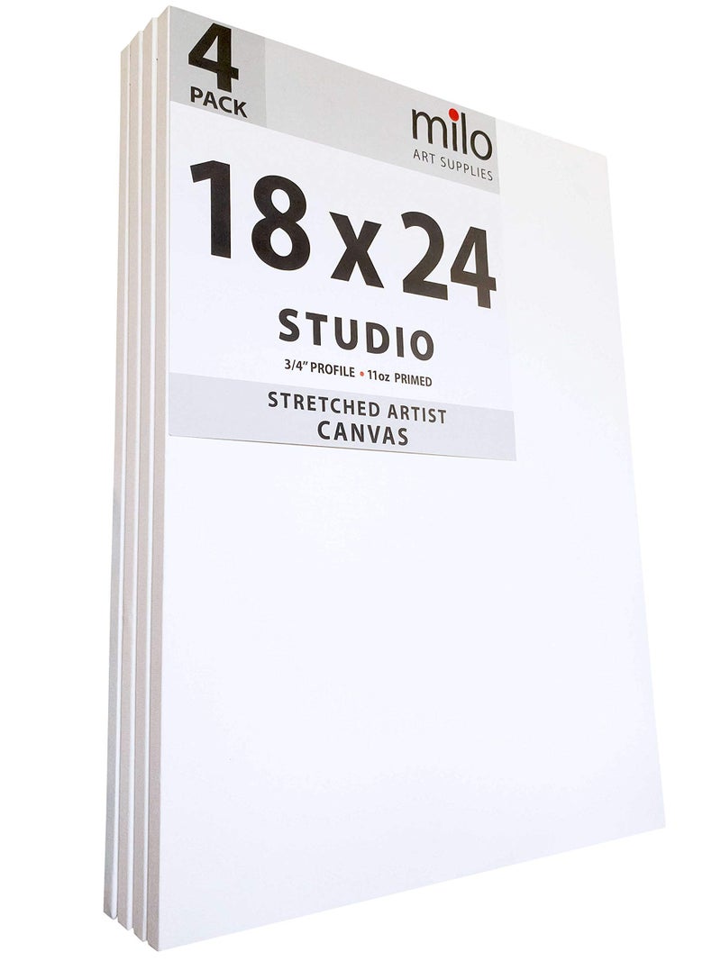 Milo milo Pro Stretched Artist Canvas  18x24 inch  Pack of 4  34 inch Thick Studio Profile  Ready to Paint 11 oz Primed Heavy Duty Large Canvas Art Supplies for Painting 