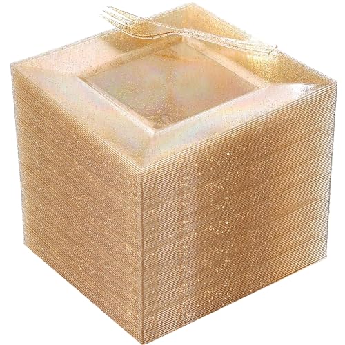 DaYammi 200Pcs Gold Dessert Plates Including 100Pcs Appetizer Plates 6100Pcs Plastic Forks 57Gold Glitter Plastic Square Plate for PartyGold Salad Plate and Cake Forks for Party Wedding - Image 2