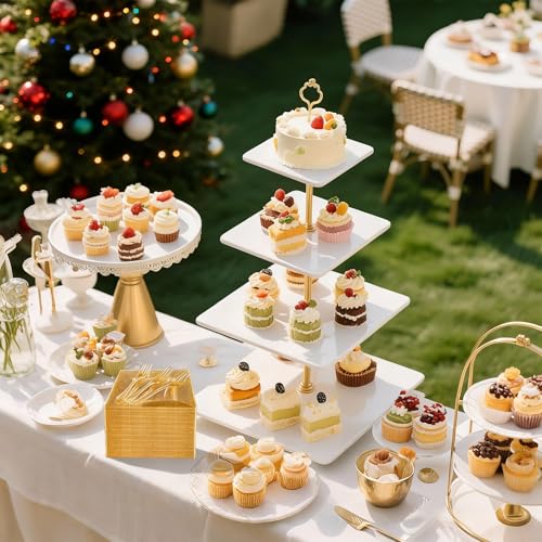 DaYammi 200Pcs Gold Dessert Plates Including 100Pcs Appetizer Plates 6100Pcs Plastic Forks 57Gold Glitter Plastic Square Plate for PartyGold Salad Plate and Cake Forks for Party Wedding - Image 5