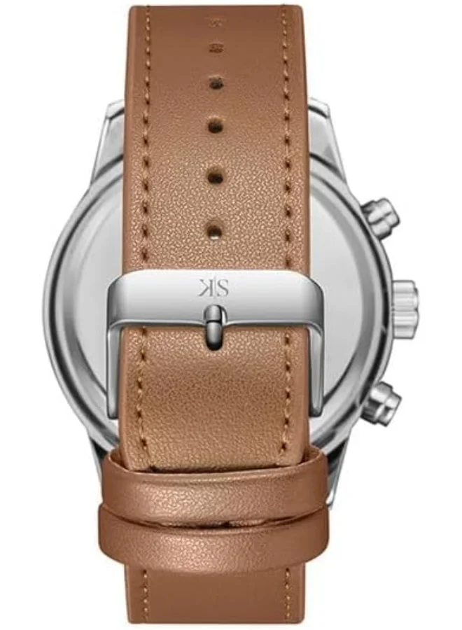KENNETH SCOTT Kenneth Scott Men's Epson VX9J Movement Watch, Analog Display and Leather Strap - K24121-SLFWN, Brown