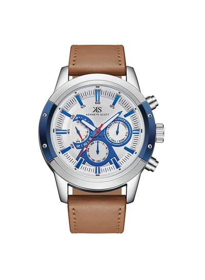 كينيث سكوت ساعة كينيث سكوت للرجال بحركة إبسون ، مينا تناظري وحزام جلدي - بني