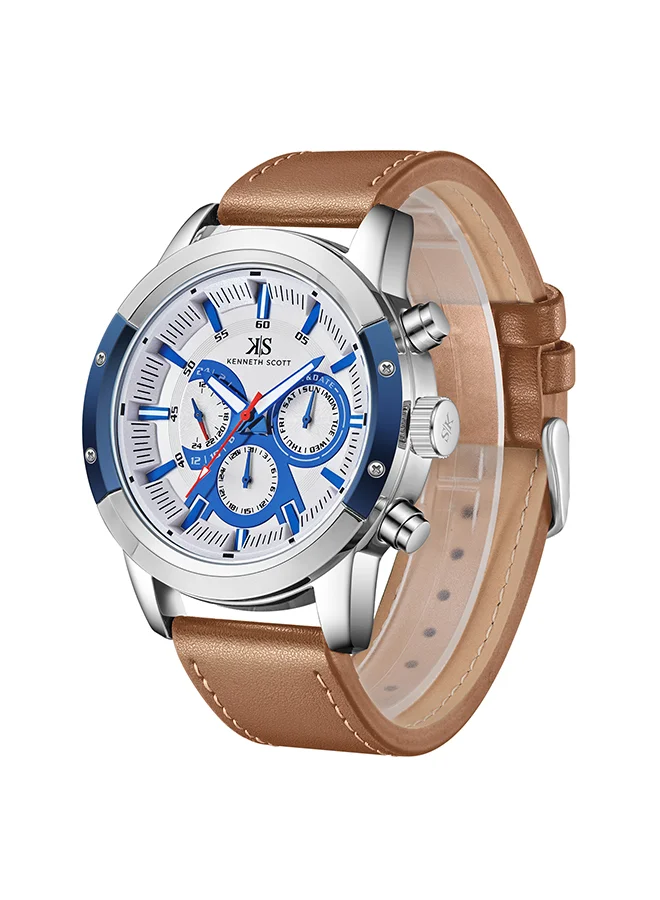 كينيث سكوت ساعة كينيث سكوت للرجال بحركة إبسون ، مينا تناظري وحزام جلدي - بني