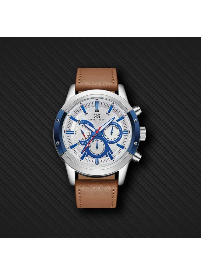 Kenneth Scott white Men's Leather  Analog Watch K24121-SLFWN - 50 mm for Men | Best Price UAE