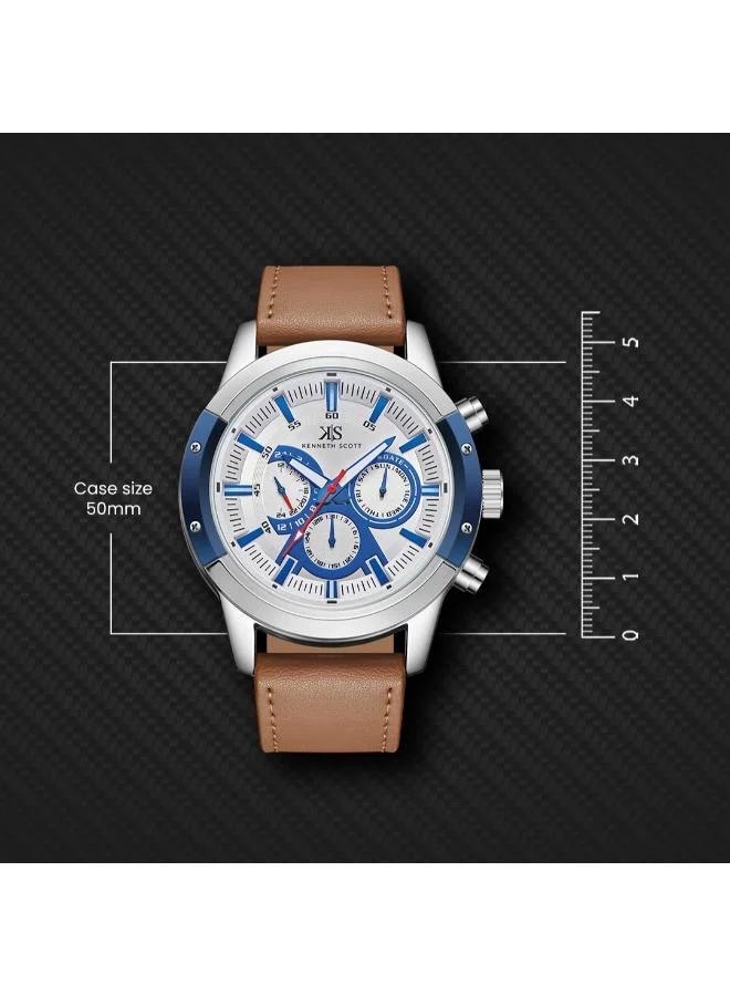 Kenneth Scott white Men's Leather  Analog Watch K24121-SLFWN - 50 mm for Men | Best Price UAE