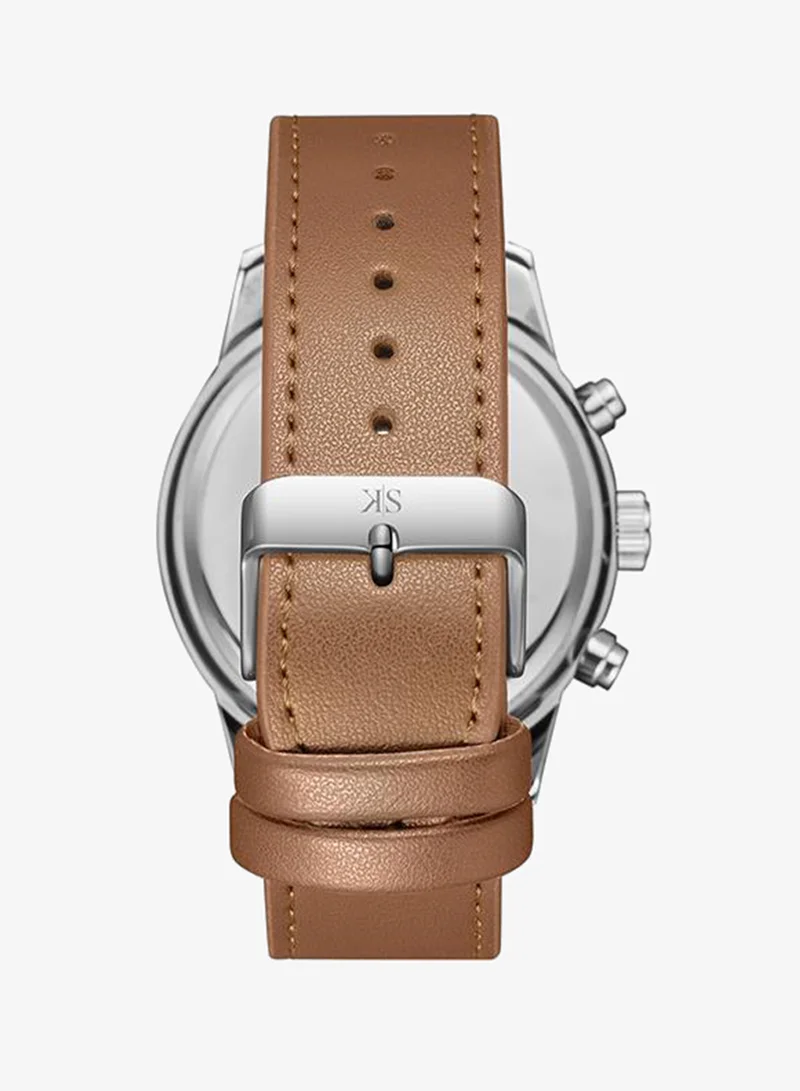 Kenneth Scott white Men's Leather  Analog Watch K24121-SLFWN - 50 mm for Men | Best Price UAE