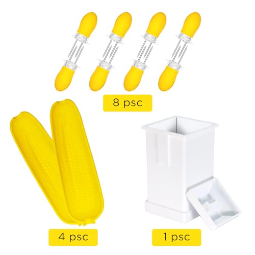Recoil Corn Cob Holders Skewers BBQ Twin Prong Holders, Corn Dishes and Butter Spreader Set Kits, Includes 8 Corn Cob Holders, 4 Corn Dishes and Butter Spreader - Image 2