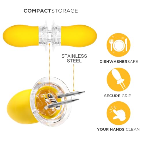Recoil Corn Cob Holders Skewers BBQ Twin Prong Holders, Corn Dishes and Butter Spreader Set Kits, Includes 8 Corn Cob Holders, 4 Corn Dishes and Butter Spreader - Image 4