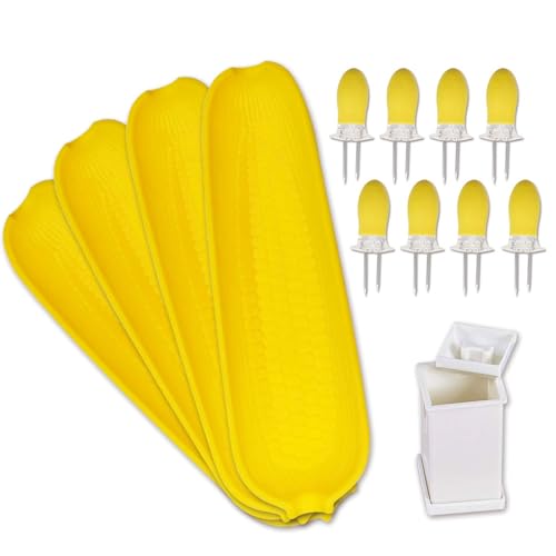 Recoil Corn Cob Holders Skewers BBQ Twin Prong Holders, Corn Dishes and Butter Spreader Set Kits, Includes 8 Corn Cob Holders, 4 Corn Dishes and Butter Spreader - Image 1