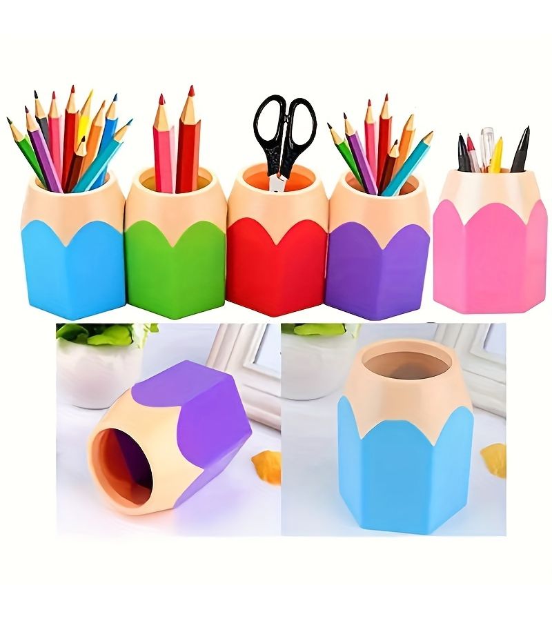 Set Of 12 Random Color Pencil Shaped Desk Organizers Convenient Compartment Storage For Pens And Pencils Fun Cartoon Style Office Supplies For Students And Home - Image 2