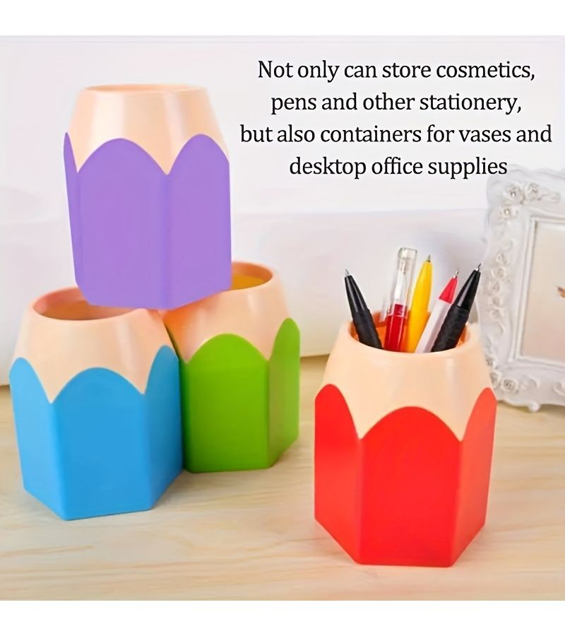 Set Of 12 Random Color Pencil Shaped Desk Organizers Convenient Compartment Storage For Pens And Pencils Fun Cartoon Style Office Supplies For Students And Home - Image 5
