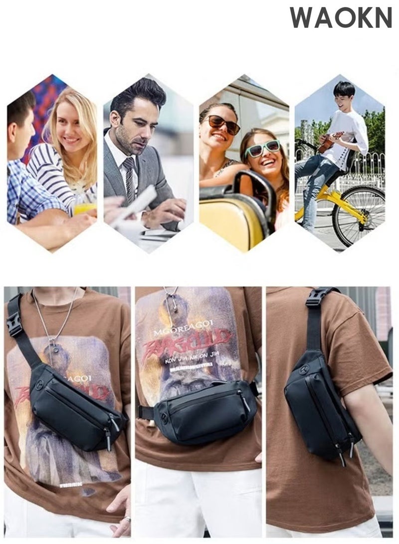 WAOKN Crossbody Fanny Pack for Women Men,Crossbody Waist Bag Belt Bag,Slim Running Belt Waist Pack,Fashion Water Resistant Waist Pouch Packs Chest Bag with Adjustable Strap for Travel Walking Running Hiking Cycling - Image 2