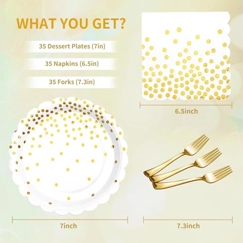 LOOWVY Gold Plates and Napkins Party Supplies, 35 7“ White and Gold Party Paper Plates, Disposable Plate for Wedding Birthday Birthday Decoration Tableware - Image 3