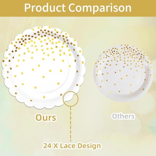 LOOWVY Gold Plates and Napkins Party Supplies, 35 7“ White and Gold Party Paper Plates, Disposable Plate for Wedding Birthday Birthday Decoration Tableware - Image 5