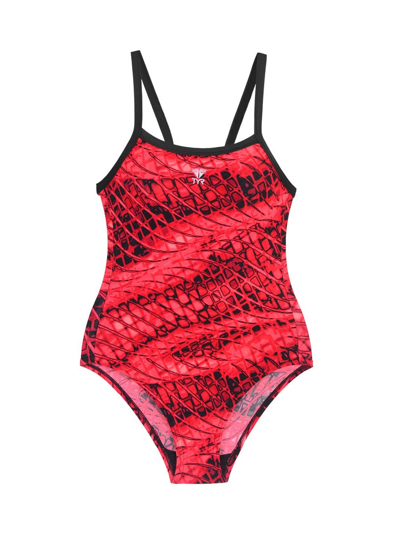 TYR V-Cut Swimsuit For Girls (Red/Black,XL) - Image 1