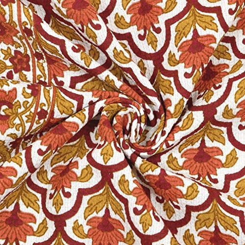 EasyGoods Waffle Towels Beautiful Pure Cotton Hand Block Printed Soft Water Absorbent Towels 1 Bath Towel Floral Printed 100% Cotton Towels for Bath, Face(Carrot Red), 240 TC, 76 X 152 cm - Image 5