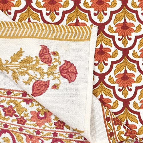 EasyGoods Waffle Towels Beautiful Pure Cotton Hand Block Printed Soft Water Absorbent Towels 1 Bath Towel Floral Printed 100% Cotton Towels for Bath, Face(Carrot Red), 240 TC, 76 X 152 cm - Image 4