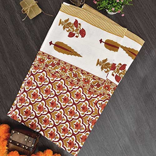 EasyGoods Waffle Towels Beautiful Pure Cotton Hand Block Printed Soft Water Absorbent Towels 1 Bath Towel Floral Printed 100% Cotton Towels for Bath, Face(Carrot Red), 240 TC, 76 X 152 cm - Image 1
