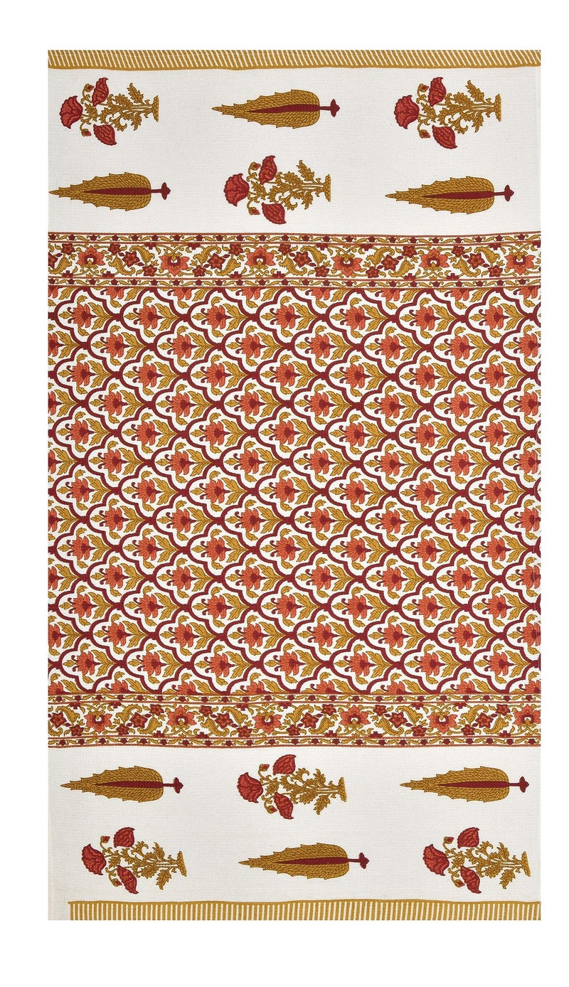 EasyGoods Waffle Towels Beautiful Pure Cotton Hand Block Printed Soft Water Absorbent Towels 1 Bath Towel Floral Printed 100% Cotton Towels for Bath, Face(Carrot Red), 240 TC, 76 X 152 cm - Image 2