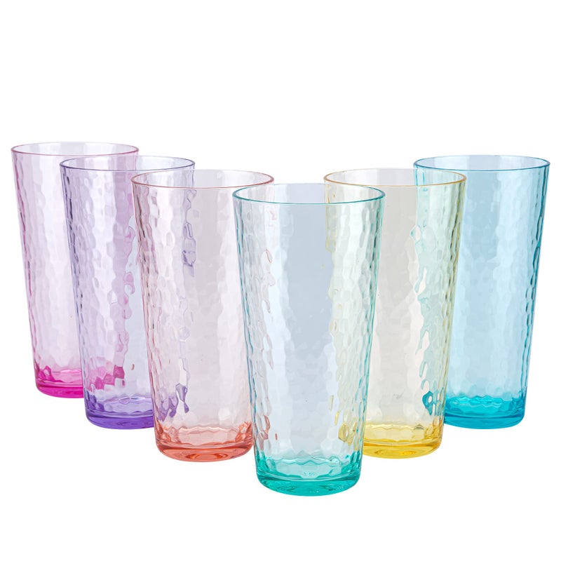 KXWARE 26ounce Acrylic Highball Glasses Plastic Tumbler Larger Drinking Glasses set of 6 Multicolor