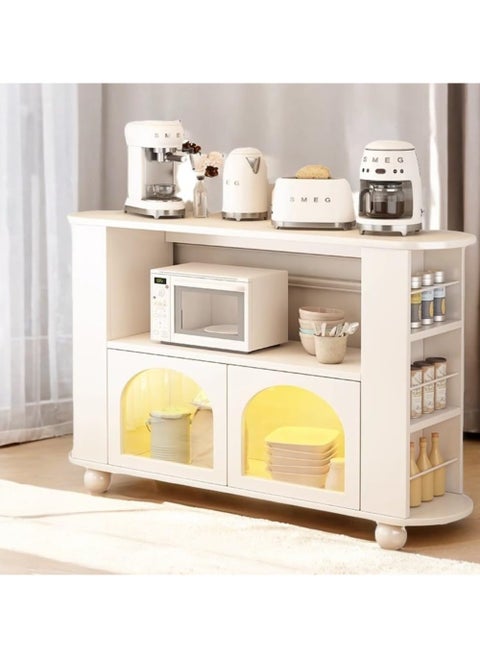 White storage cabinet, coffee bar cabinet, storage cabinet, 3 storey bookcase with side storage shelves and door for living room entrance