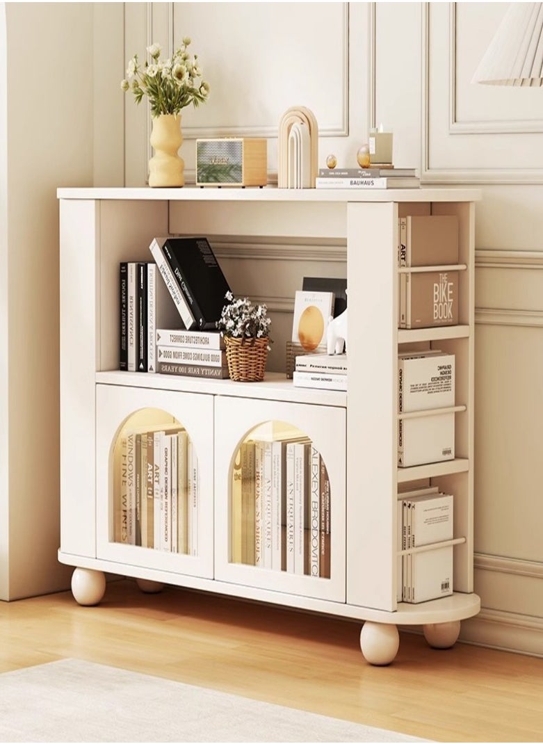 White storage cabinet, coffee bar cabinet, storage cabinet, 3 storey bookcase with side storage shelves and door for living room entrance - pzsku/ZB07A5B9D6FEC9E768A11Z/45/_/1736836941/e31fd0af-74c1-4980-8348-9238de66023e