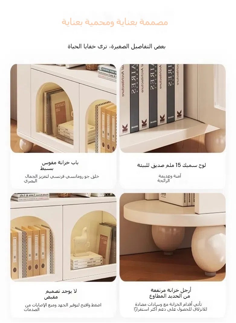 White storage cabinet, coffee bar cabinet, storage cabinet, 3 storey bookcase with side storage shelves and door for living room entrance