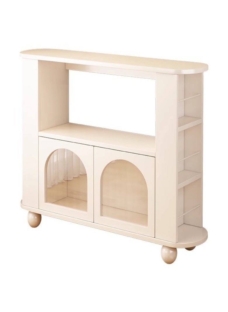 White storage cabinet, coffee bar cabinet, storage cabinet, 3 storey bookcase with side storage shelves and door for living room entrance