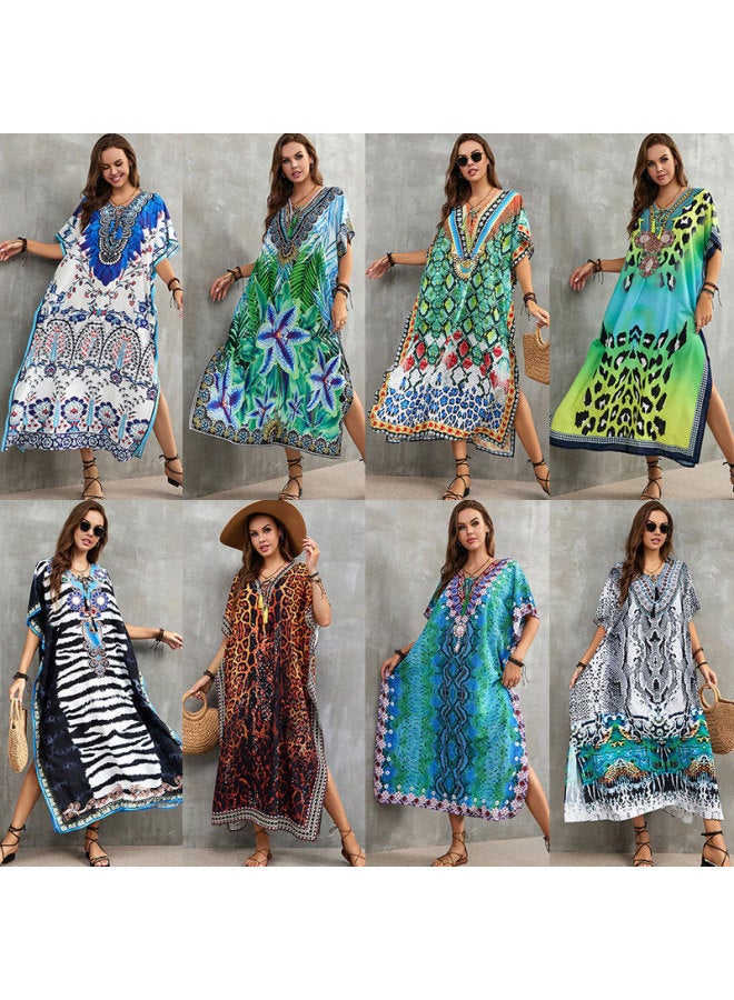 European And American Polyester Printed Beach Dress Loose Bikini Swimsuit Cover Shirt Seaside Vacation Sun Protection Shirt For Women-Color:Black And Blue Snake Pattern (ZS1856-12)-  - Image 2