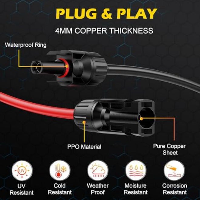 OWINUSTECH 3Ft Solar Cable Solar Extension Cable,12AWG Solar Panel Extension Cable with Female and Male Connectors,Waterproof Solar Extension Cable Kit (Red and Black). - Image 4