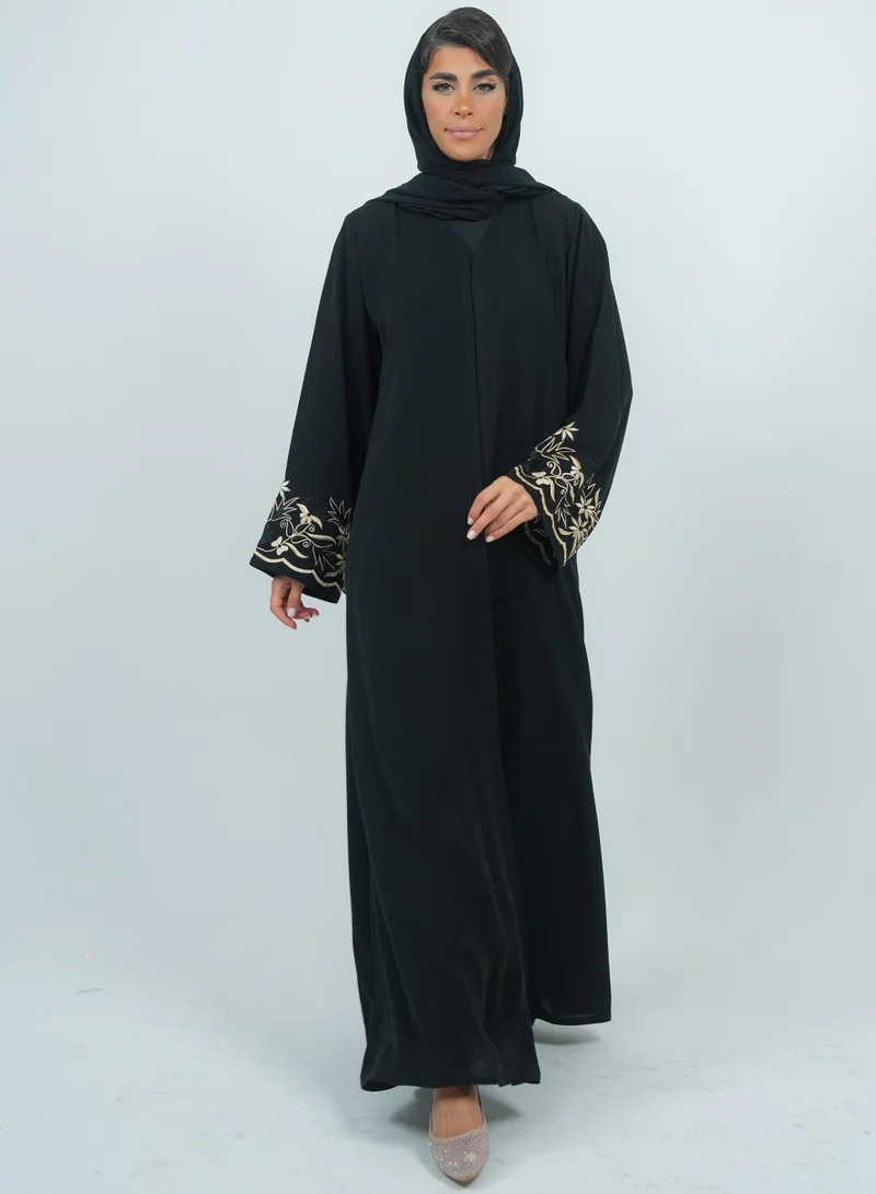 Rosette Abaya  Embellishment Abaya with Embroidery on sleeves for Women | Best Price UAE