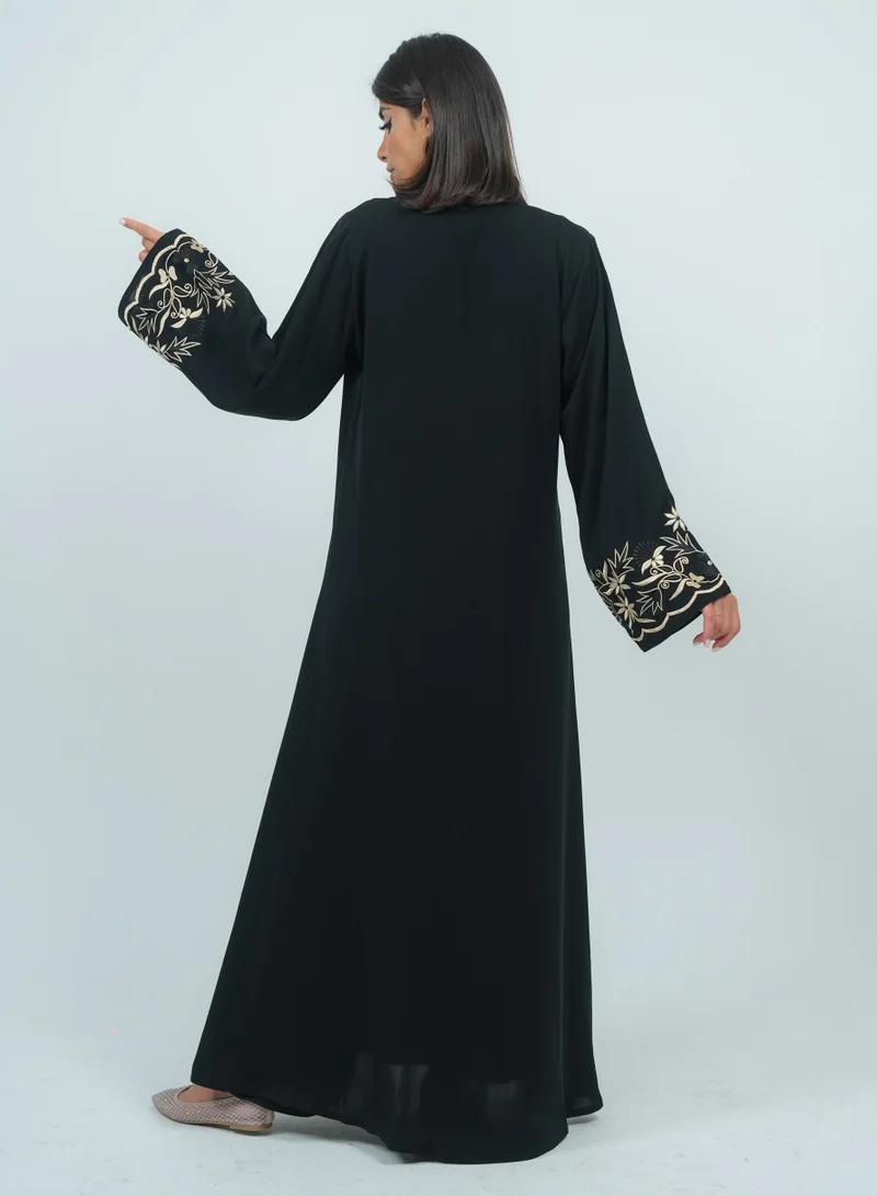 Rosette Abaya  Embellishment Abaya with Embroidery on sleeves for Women | Best Price UAE