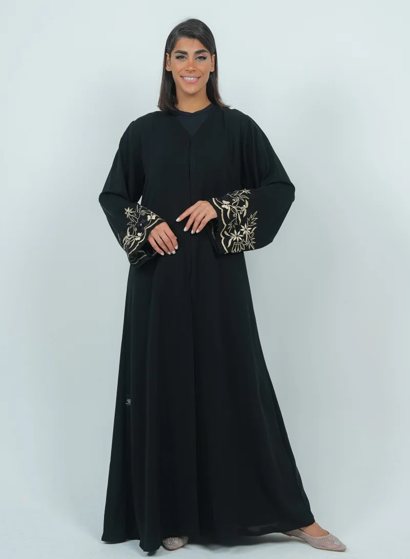 Rosette Abaya  Embellishment Abaya with Embroidery on sleeves for Women | Best Price UAE