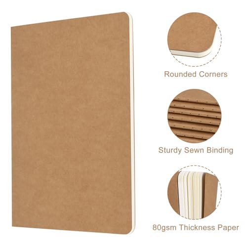 ZCZN 5 Pack A5 Kraft Notebooks Bulk, 8.15x5.5 Inches Lined Paper Journaling Notebooks, Notebooks for Work, Composition Notebooks for School, Journal Notebooks for Office, 60 Pages - Image 4