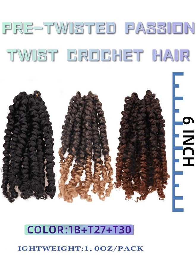hahoness 6 Inches 9 Packs Passion Twist Crochet Hairmixed Color Combo Pack(7 Packs 1B+1 Pack T1B/27+1 Pack T1B/30),Pretwisted Pre Looped Super Soft & Bouncy,For Black Women And Kids(6"9 Packs,1B+T27+T30) - Image 2