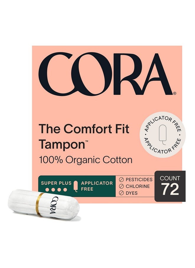 cora - Cora 100% Organic Cotton Non-Applicator Tampons | Ultra-Absorbent, Unscented, Natural, Non-Toxic, Applicator Free | Eco-Conscious (72 S+ Tampons) - Image 1